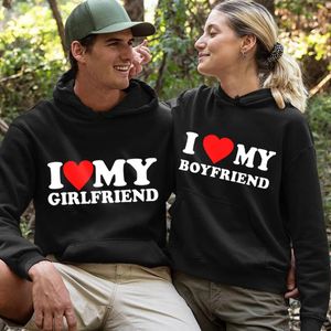 Valentijnsdag I Love My Boyfriend/Vriendin Gedrukt Casual Ronde hals Lange mouw Pullover Hoodie Geschikt voor lente en herfst Paarkleding