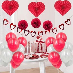 Valentine's Day Paper Fan Flowers Poology Achtergrond Ballon Hart Love Studio PO Booth Home Bruiloft Decoratie Pak