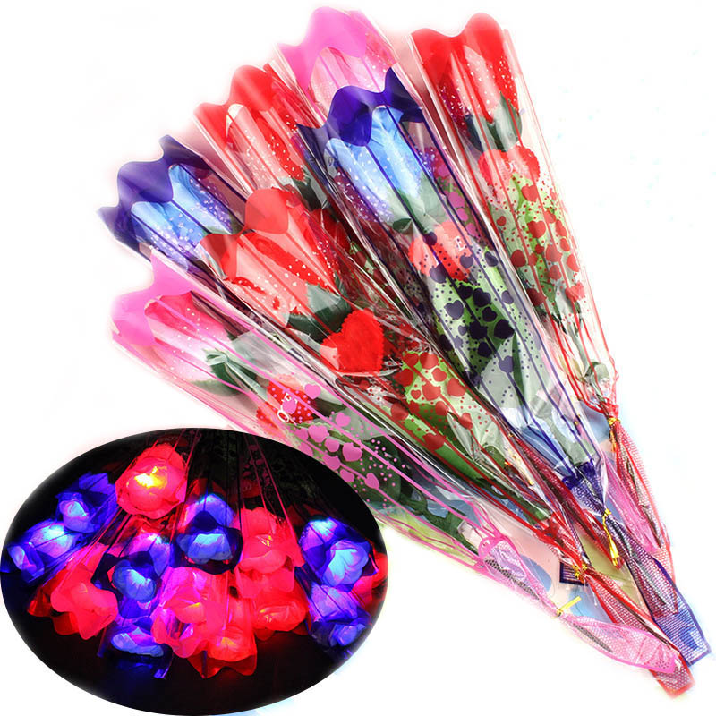 Valentijnsdag Feestartikelen Led Kleurrijke Doek Roze Bloem Lichtgevende Knipperende Wand Stok Decoratie Boeket Kerst Decor