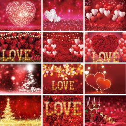 Fotografía del día de San Valentín fondo Floral Rojo Rose Heart Love Escenas románticas Decoración de la fiesta de bodas