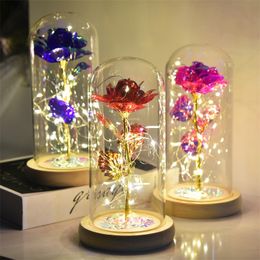 Couverture en verre de fleur éternelle pour la saint-valentin, la belle et la bête, Rose, lampe LED à piles, cadeau d'anniversaire, cadeaux pour mères D64