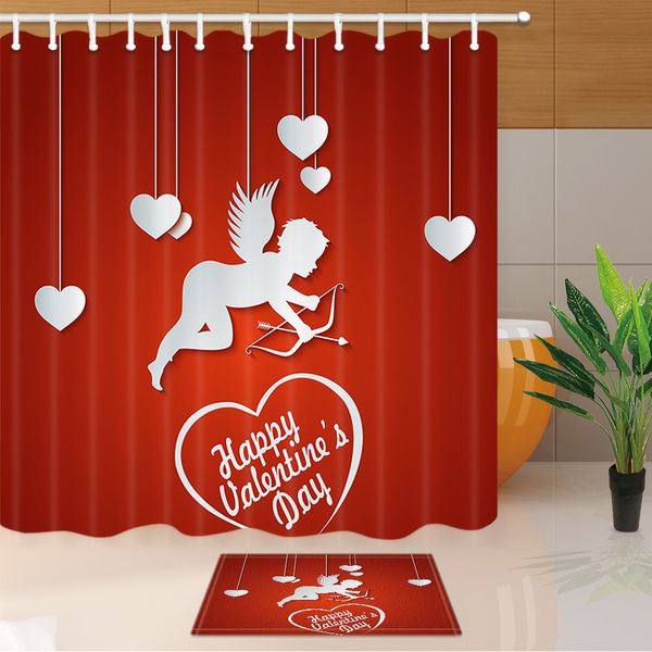 Saint Valentin rose amour ballon cupidon impression numérique 3D rideau de douche polyester rideau de douche 180 cm * 180 cm