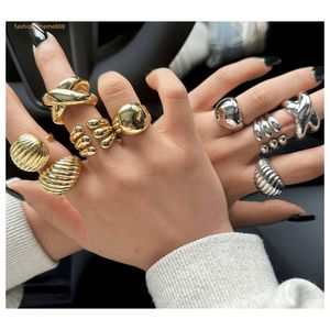 Venta al por mayor de anillos gruesos brillantes y lisos de San Valentín con oro de 18 quilates y plata 925, conjuntos de anillos de joyería con nudos de lujo para mujeres para niñas