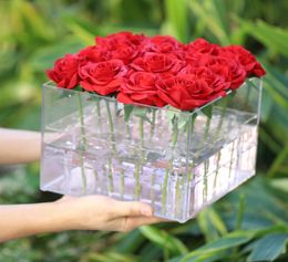 Valentine039S Day Rose Flower Storage Box Transparant Acryl Flower Box Papierverpakking Carton plus schuimlabel cadeau voor meisjes3174303
