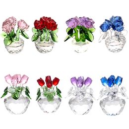 ValentineGift pour HerCrystal Rose Fleur Figurines Rêves Ornement Verre Presse-Papier Chanceux Unfading Bouquet Sculpture Maison Décembre 240323