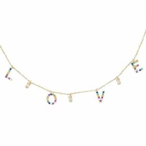 valentines 2019 cadeau collier pour petite amie lettre d'amour cz charme avec arc-en-ciel cz plaqué or déclaration colliers252R