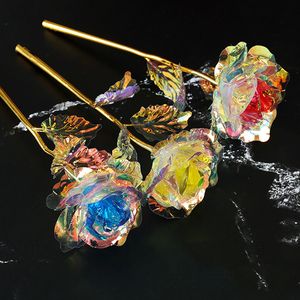 Valentijnsdag 24K gekleurde gouden blad rose kunstbloem kleurrijke feestelijke moeder verjaardagscadeau bruidstaart decor vergulde folie CFYL0228