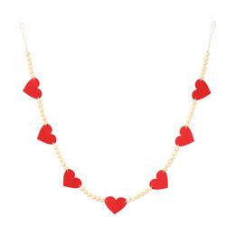 Décor de Saint-Valentin, guirlande de perles en bois en forme de cœur en feutre rouge, bannière en feutre de ferme pour murs de cheminée, bannière de fête pour enfants, décorations de Saint-Valentin