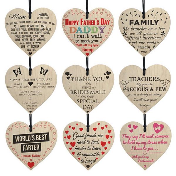 Decoraciones para el día de San Valentín Corazón Letreros colgantes de madera Carta Placa de madera Puerta de la casa Decoración de pared DIY Suministros para banquetes de boda 18 diseños YG1003