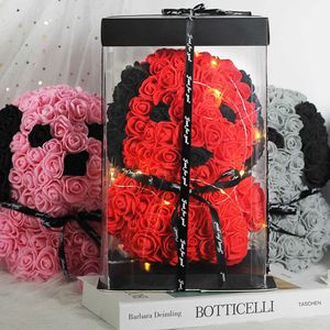 Valentijnsdag geschenk 25cm rode roos teddybeer en hond rose bloem kunstmatige decoratie kerstcadeau Valentines geschenk 210624