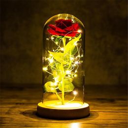 Cadeau de Saint-Valentin pour petite amie Rose éternelle LED Fleur en aluminium avec couvercle en verre Fête des mères Faveurs de mariage Cadeau de demoiselle d'honneur 267d