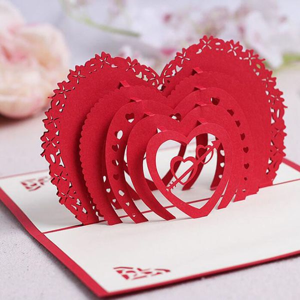 Carte de vœux Pop-Up 3D en forme de cœur, cadeau de saint-valentin, enveloppe assortie découpée au Laser, carte postale d'anniversaire faite à la main