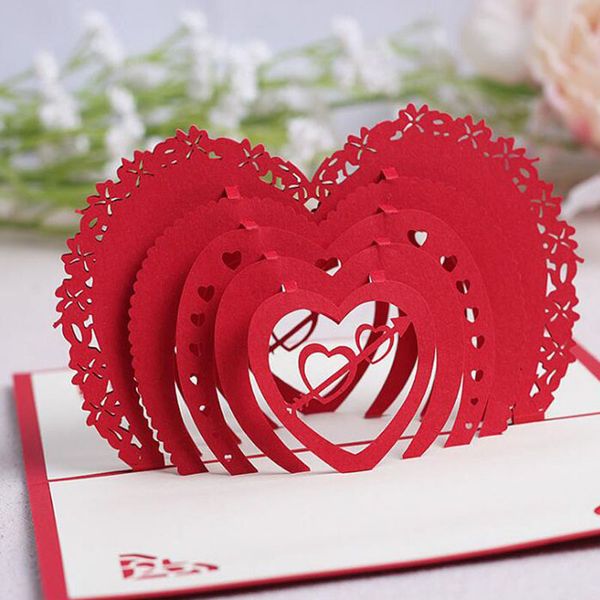 Carte de vœux Pop-Up 3D en forme de cœur, cadeau de saint-valentin, enveloppe assortie, découpée au Laser, carte postale d'anniversaire faite à la main, ZA5976