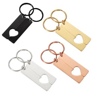 Cadeaux Saint Valentin Personnalisé Coeur Porte-clés Ensemble Miroir Polonais En Acier Inoxydable Vierge Porte-clés Pour Femmes Hommes Couple Porte-clés