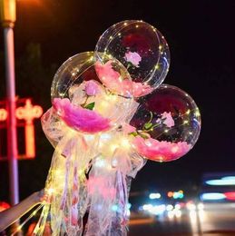 Saint Valentin LED Ballons Lumière Lumineux Bobo Ball Ballon Clignotant Rose Bouquet amant Cadeaux pour Anniversaire Fête De Mariage 8 couleurs