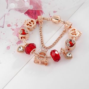 Bracelet de Style de luxe pour la saint-valentin, bricolage de perles de verre en cristal rouge, chaîne de printemps, nouveau cadeau d'amour, bijoux de haute qualité pour filles, vente en gros