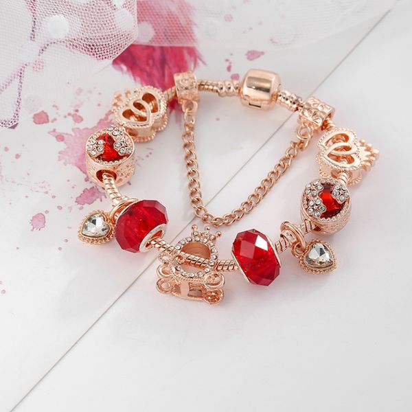 Bracelets de style de luxe pour la Saint-Valentin pour femmes, bricolage, chaîne de perles de verre en cristal rouge, cadeau d'amour de printemps, bijoux de haute qualité pour filles, vente en gros