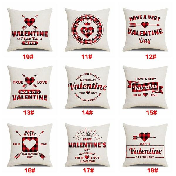 Saint Valentin taie d'oreiller lin jeter taie d'oreiller en forme de coeur imprimé coussin décoratif couvre maison voiture hôtel décoration RRF13671