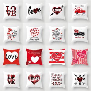 Funda de almohada para el día de San Valentín Corazones de amor Fundas de almohada Terciopelos Cuadrados Raya Inicio Funda de almohada Amante rojo Regalo Moda 4 2dn L2
