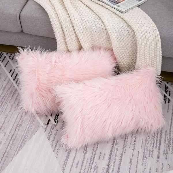 Juego de 2 fundas de almohada esponjosas de color rosa para el día de San Valentín, nueva serie de lujo, fundas de almohada decorativas de piel sintética color rubor estilo merino, cuadradas