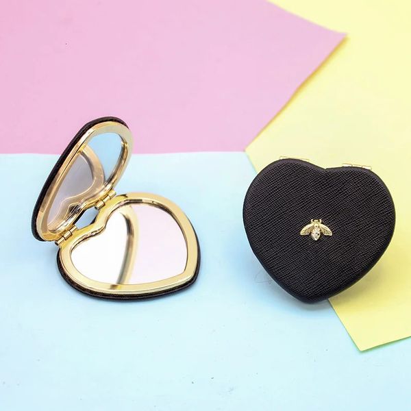 Día de San Valentín Pequeña abeja mini espejo de maquillaje espejo de bolsillo compacto de doble cara Señoras plegable portátil en forma de corazón Maquillaje Mirr 240228