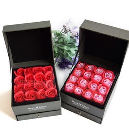 Boîte à bijoux créative avec tiroir carré pour la saint-valentin, boîte à colliers en bois, double laine, fleur éternelle, cadeau box268Z