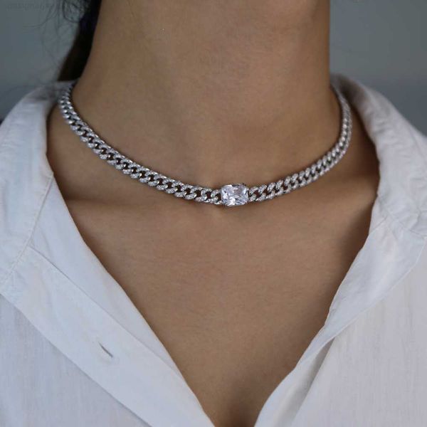 Valentines Gift Heart CZ Miami Cuban Link Chain Collier Choker Collier de petite amie rose blanc cadeau Iced Out Bijoux