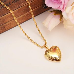 Valentines Gift Hart Medaillon Lege ruimte Hanger Ketting Vrouwen Sieraden 18 k Geel Goud GF Gevuld Romantische Fancy230d