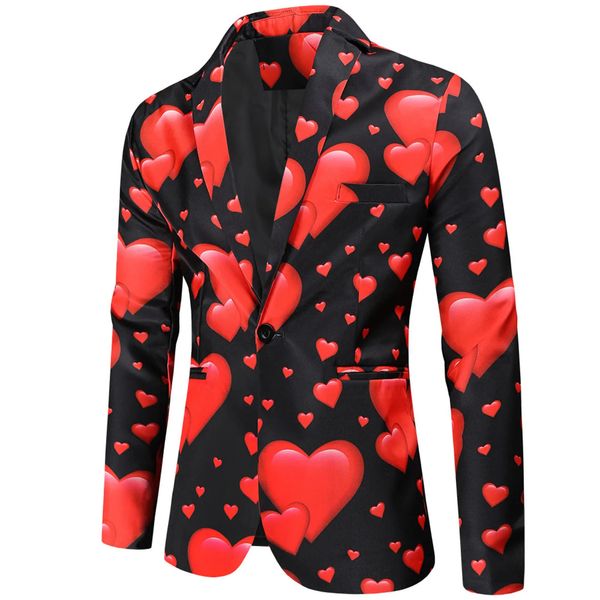 Valentin Gift Mens Fashion Cost Party Coat Casual Slim Fit Blazer Buttons Suit 3D Heart Print Paint Blazers Veste Men 240329