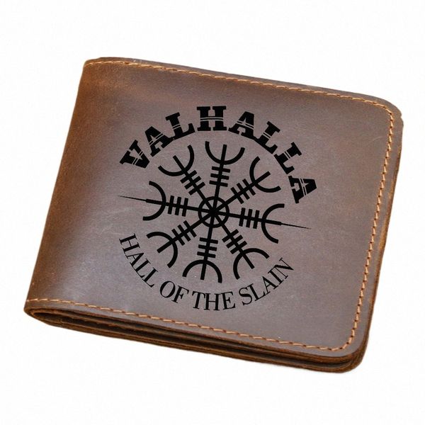Valhalla Viking Leather Wallet Men with Coin Pocket Hall de la billetera minimalista asesinada de cuero genuino 98za#