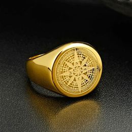 Valily Jewelry Herren-Ring, schlichtes Design, Kompass-Ring, Gold, Edelstahl, modisch, schwarz, Bandringe für Damen und Herren, Navigator-Ringe160N