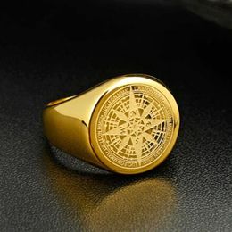 Valily sieraden heren ring Eenvoudig ontwerp kompasring goud roestvrij staal mode zwarte band ringen voor dames heren navigator ringen272e