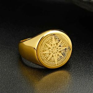 Valily Sieraden Heren Ring Eenvoudig Ontwerp Kompas Ring Goud Roestvrij Staal Mode Zwarte Band Ringen Voor Vrouwen Mannen Navigator Rings309O