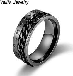 Anillo con símbolo vikingo nórdico Valily, anillo giratorio de Eslabón cubano dorado y negro de acero inoxidable para hombres, anillos de boda con banda de 9mm, joyería 4830217
