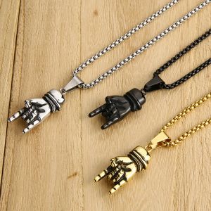 Rock Handgebaar Hanger Ketting 14K Wit Goud Punk Rock Roll Hand Chain Kettingen Sieraden Voor Mannen Vrouwen 24 Box keten