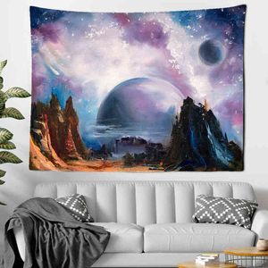 Vallée lune tapisserie montagne galaxie ciel étoilé suspendu mur psychédélique Tapiz paysage tissu J220804