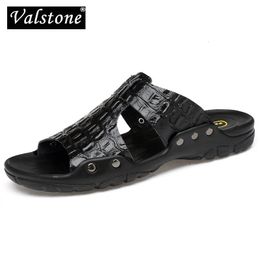 Valstone XL maat 52 Split heren lederen slippers Summer verkopende slippers sandalen strandschoenen flip homeres sandalen zwart 240425