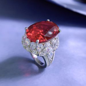 Bague en diamant rubis 13x18mm, précieuse bague en argent sterling 100% véritable 925, pour fête de mariage, bijoux de fiançailles pour femmes