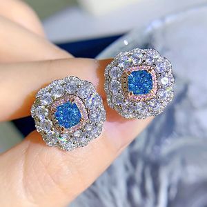 Waardevolle aquamarine diamantmacht oorrel 100% reële 925 sterling zilveren verloving bruiloft oorbellen voor vrouwen feestjuwelencadeau