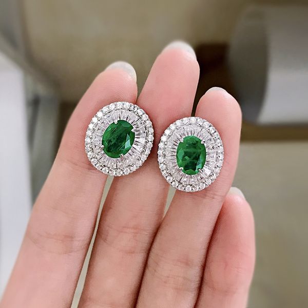 Boucles d'oreilles précieuses Diana Emerald Diamond Stud 100% Real 925 sterling silver Chandelier Promise Boucles d'oreilles de mariage pour femmes Bijoux de mariée