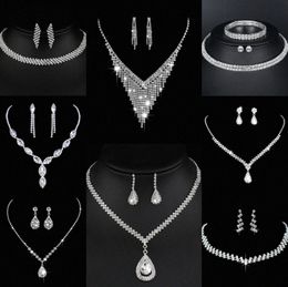 Valioso laboratorio conjunto de joyas de diamantes de plata esterlina collar de boda pendientes para mujeres joyería de compromiso nupcial regalo r2Bp #