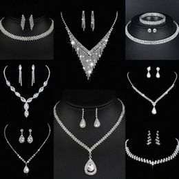 Conjunto de joyería de diamantes de laboratorio valioso, collar de boda de plata esterlina, pendientes para mujer, joyería de compromiso nupcial, regalo z3LK #
