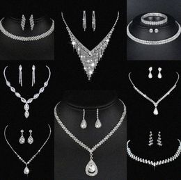 Waardevol lab diamanten sieraden set sterling zilveren bruiloft ketting oorbellen voor vrouwen bruids verloving sieraden cadeau b2p8#