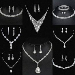 Valioso conjunto de joyas de diamantes de laboratorio Pendientes de collar de boda de plata esterlina para mujeres Joyería de compromiso de novia Regalo I11R#