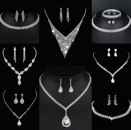 Waardevolle Lab Diamond Sieraden set Sterling Zilveren Bruiloft Ketting Oorbellen Voor Vrouwen Bruids Verlovingssieraden Cadeau j4RI #