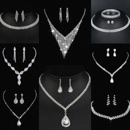 Waardevol lab diamanten sieraden set sterling zilveren bruiloft ketting oorbellen voor vrouwen bruids verloving sieraden cadeau c1th#