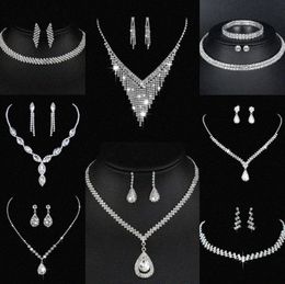 Waardevol lab diamanten sieraden set sterling zilveren bruiloft ketting oorbellen voor vrouwen bruids verloving sieraden cadeau i6h7#