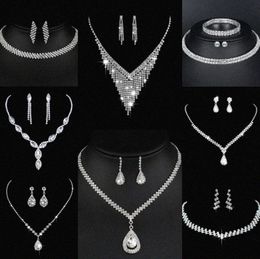 Waardevol lab diamanten sieraden set sterling zilveren bruiloft ketting oorbellen voor vrouwen bruids verloving sieraden cadeau 75R4#