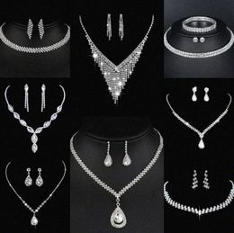 Waardevol lab diamanten sieraden set sterling zilveren bruiloft ketting oorbellen voor vrouwen bruids verloving sieraden cadeau 14Jn#