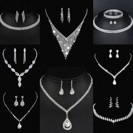 Waardevol lab diamanten sieraden set sterling zilveren bruiloft ketting oorbellen voor vrouwen bruids verloving sieraden cadeau f61b#
